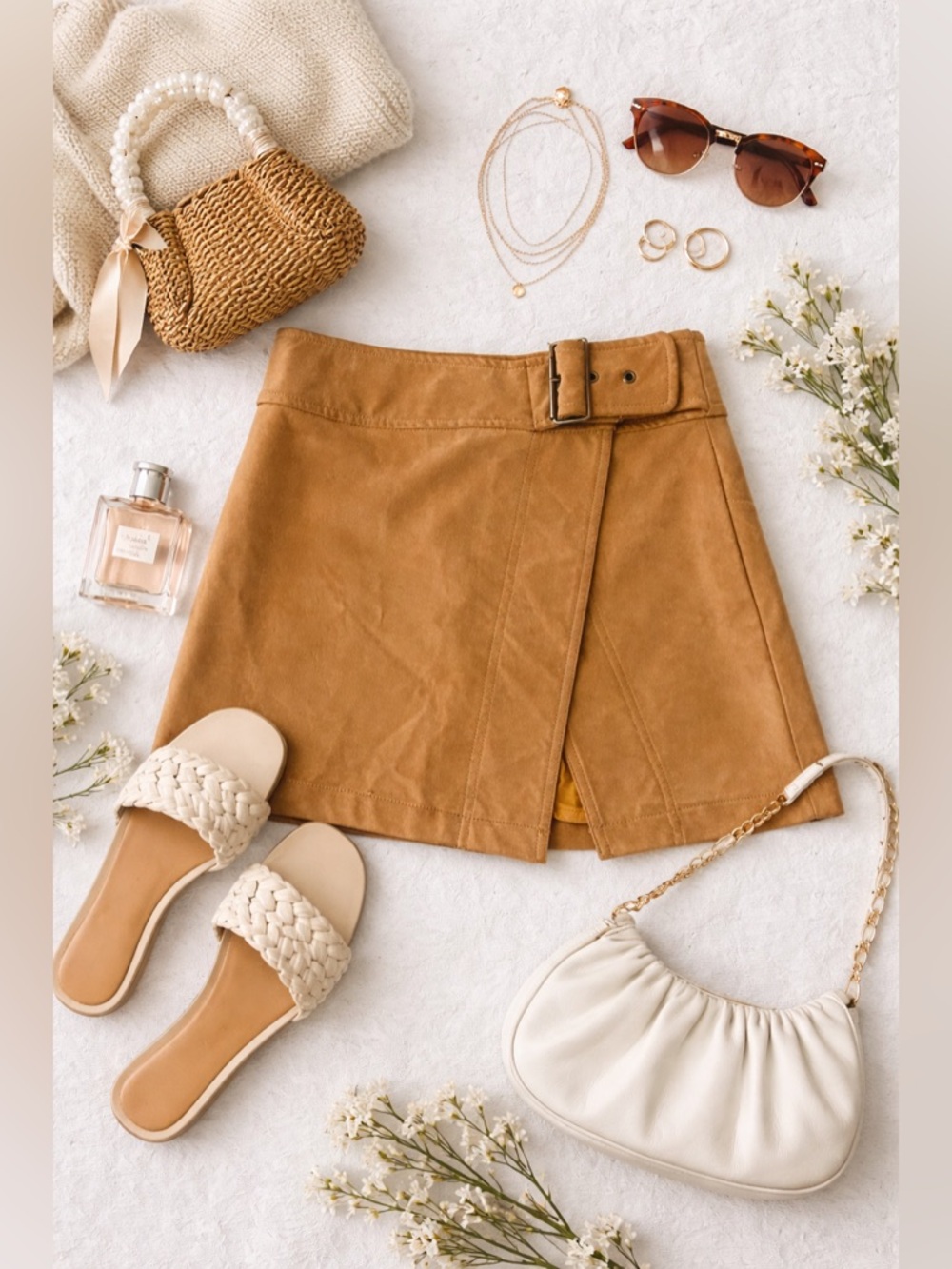 Free People Faux Leather Wrap Skort Tan Brown Belted Mini Skirt Size 0